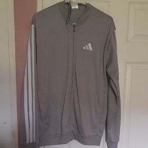 Adidas NWT New Men's Zip-Up Sweater in Gray Activewear White Stripes Unisex